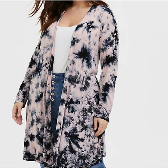 torrid Sweaters - Torrid Womens 3X Open Cardigan ~ Super Soft Pink & Black Tie Dye Longline Duster